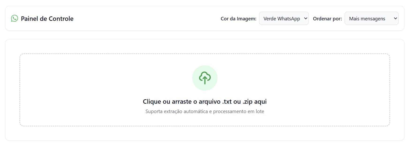 Interface de upload do arquivo de texto no Contador de Mensagens