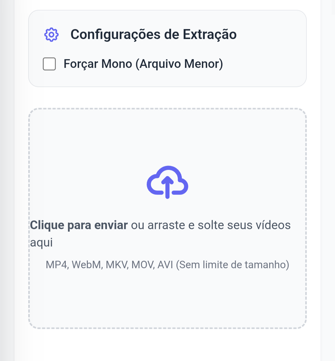 Interface de upload da ferramenta de conversão mostrando a área de arrastar e soltar arquivos