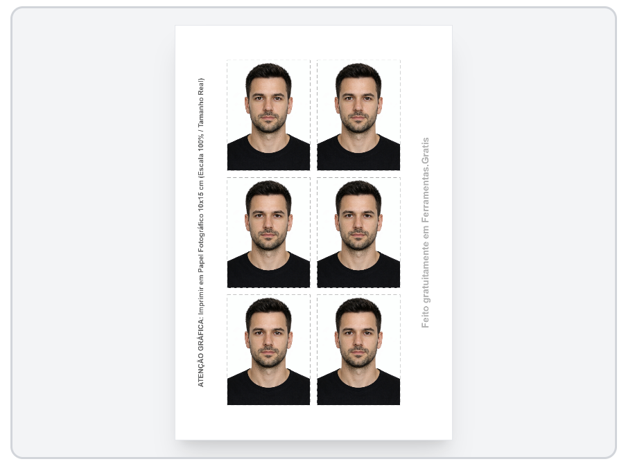 Cartela de impressão 10x15 gerada automaticamente com 9 fotos 3x4 e linhas de corte