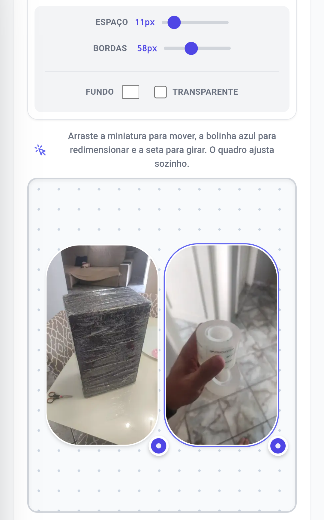 Ajuste de bordas arredondadas e espaçamento na barra superior